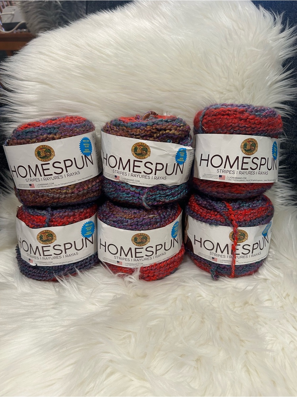 Homespun Multicolor Striped Yarn - Red & Purple Blend